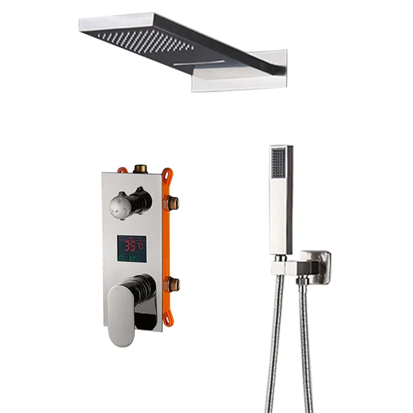 Soywim 1 Shower System, Black Luxury Shower Mixer Kit Digital Display Wall Mounted Rain Waterfall Faucet Rotate Handshower Column Panel(1)