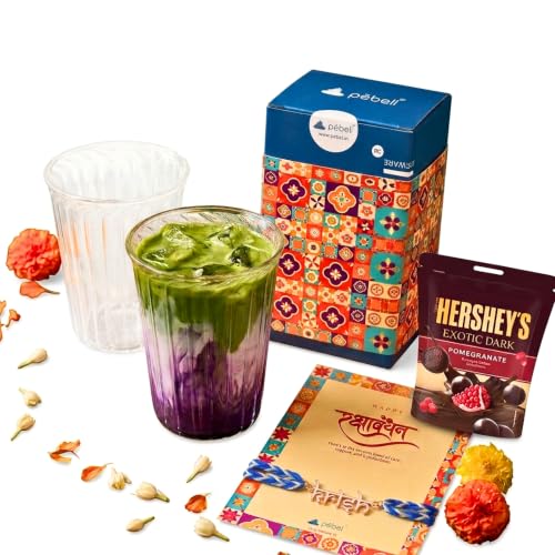 Image of PEBELLIFEWARE Personalized Rakhi Gift Hamper for Brother - Fluted Glasses | Set of 2 Ribbed Borosilicate Glasses 345ml with Customized Name Brass Rakhi Thread, Festive Card & Luxury Gift Box