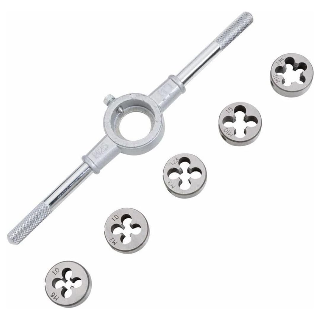 Dunnet Tools 6-Piece Metric Tap and Die Set with Wrench, Thread Repair Kit with Round Threading Dies, Taps, Spanner & Storage Case for Plumbing, Engineering & DIY Projects