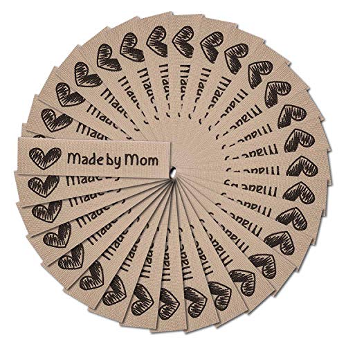 Wunderlabel Made by Mom Mother Crafting Art Fashion Woven Ribbon Ribbons Cotton Tag for Clothing Sewing Sew on Clothes Garment Fabric Heart Embroidered Label Labels Tags, Black on Cream, 75 Labels