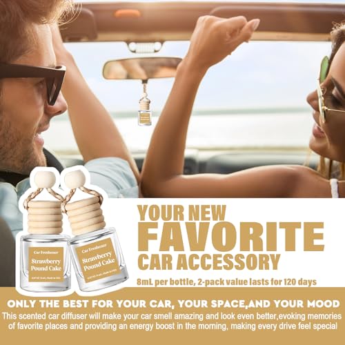 Image of C Classy Hanging Car Air Freshener 2 Pack, Strawberry Pound Cake Essential Oil Diffuser, Long-Lasting Fragrance, Cute Glass Bottle Car Accessories for Women & Men, Made in USA