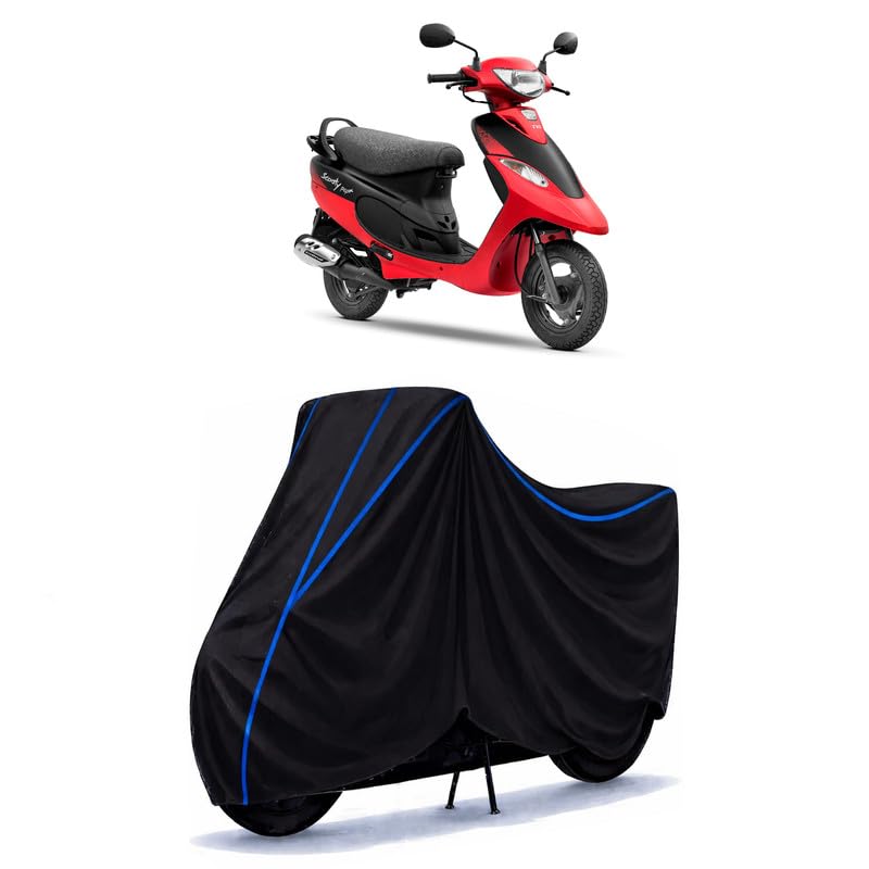 Image of Scooty Cover Water Resistant for Pep Plus Matte Edition | Universal Scooter & Bike Cover | Heavy Duty UV Dust, Rain & Scratch Protection Weather Indoor Outdoor | Black with Blue Piping