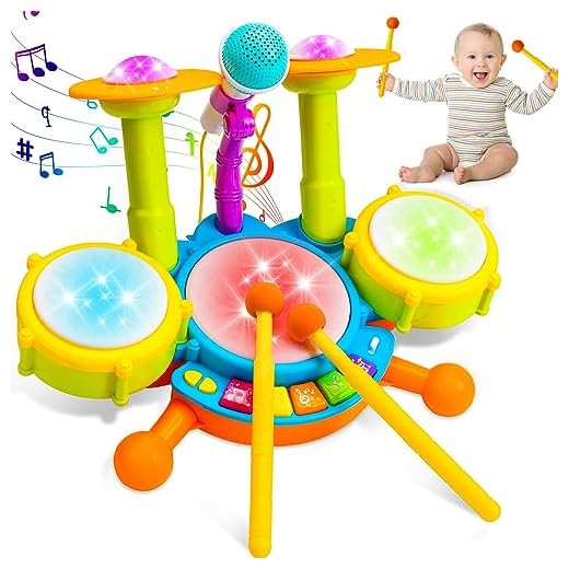 Kids Drum Set for Toddlers 1-3 Musical Baby Toys for 1 Year Old Boy Gifts Montessori Baby Girl Toys with Microphone Light Up Learning Toys Birthday Gifts for Infants 6 9 12 18 Months Toddler Age 1-2