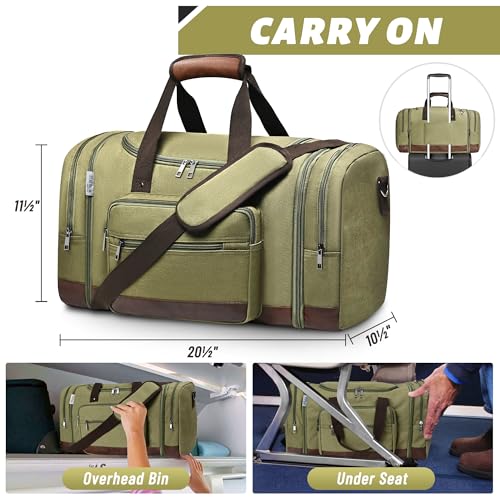 Image of Wolhbege Duffle Bag for Travel,Mens Travel Bag & Carry On Bag for Men with Expandable Design and Luggage Sleeve -Duffel Bag for Gym, Weekender, Overnight Trips, Green, 20.5 x 11.5 x 10 inches