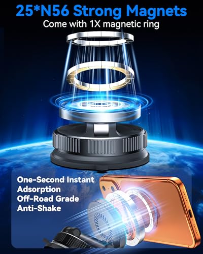 Image of 15W MagSafe Car Mount Charger, Magnetic Wireless Car Charger with Vacuum Suction Cup & Nano Adhesive Base, 360 Rotatable Strong Hold Car Phone Mount for iPhone 17 16 15 14 13 12 Series, Samsung S26