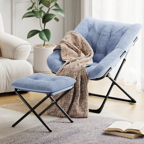 Saucer Chair, Lounge Chair - XL Foldable Faux Fur Floor Seat, Non-Slip Base for Stability, Accent Chair for Dorm/Bedroom,