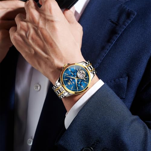 Image of OLEVS Automatic Watches for Men Luxury Skeleton Multi-Function Mechanical Watch Self Winding Date Waterproof Luminous Mens Watch