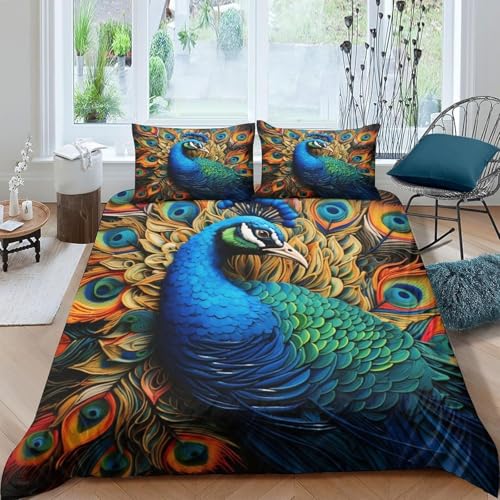 Housse de couette paon 3D 260x230 cm avec 2 taies d'oreillers en microfibre douce - 2