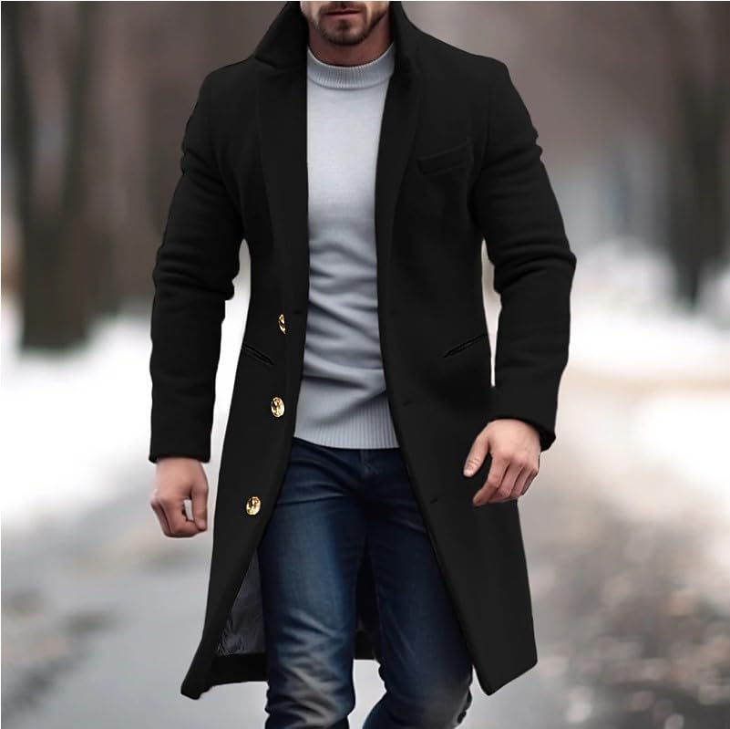 Mens Trench Coat Slim Fit Notched Collar Windbreaker Single Breasted Pea Coat Casual Business Overcoat4