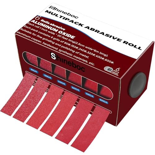 Shineboc Emery Cloth Roll 1 Inch x 20 Feet Heavy Duty Sandpaper 6 Rolls