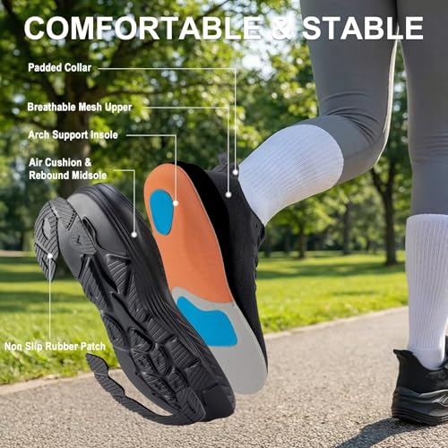 Image of Women's Slip On Walking Shoes Wide Cushion Running Tennis Shoes with Arch Support Insole, Non Slip Sole for Nursing Workout Gym Athletic Fashion Sneakers 6-12