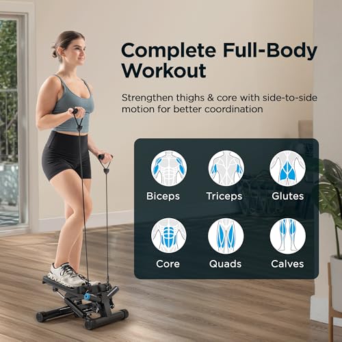 Image of JLL Smart Twist Stepper Machine with Resistance Bands, Space-Saving Portable Mini Stair Stepper for Home, Full Body, Golden Exercise Angle, Dual Hydraulic Quiet Resistance, Adjustable Height,Bluetooth