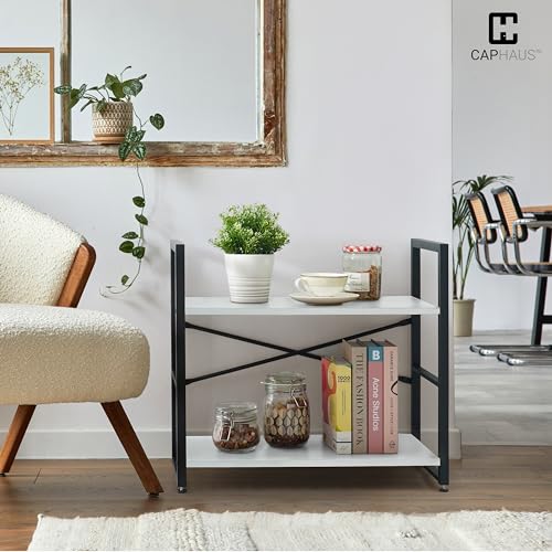 Image of CAPHAUS 3 Tier Small Bookshelf, 24 Inch Width Free Standing Shelf, Bookcase Shelf Storage Organizer, Industrial Book Shelves for Home Office, Living Room, White Shelves & Metal Frame