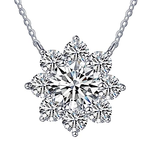 Diamond Pendant Necklaces For Women, Moissanite Necklace 1Ct-3Ct Sunflower Style 18K White Gold Plated Silver, Anniversary Birthday Gifts For Wife, Jewelry Gift For Women Mom Girlfriend Girls Her (1Ct, New Sunflower) #TOP6