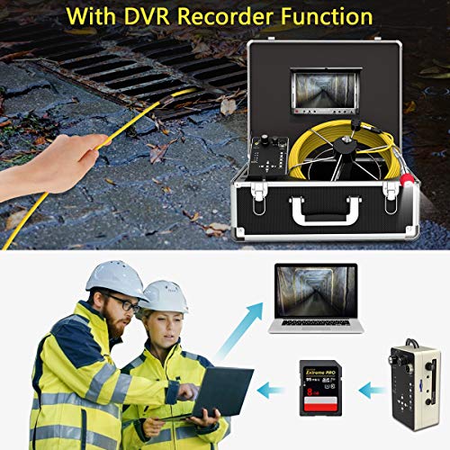 Sewer Camera 100ft with Locator & Receiver, 512Hz Sonde Transmitter Plumbing Camera with DVR Recorder, Inspection Cam with 7\" LCD Monitor (8 GB SD Card Included) (100ft/30m)