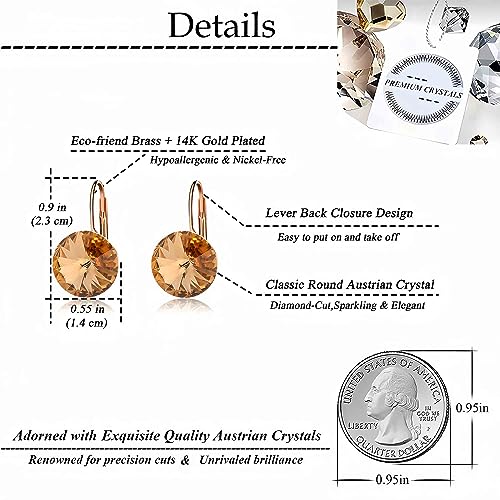 Austrian Crystal Round Drop Earrings for Women 14K Gold Plated Hypoallergenic Leverback Hoop Earrings4
