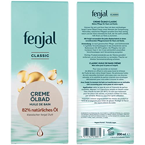 fenjal Creme Ölbad - 200 ml, vegane Pflegebad mit 82% natürlichem Öl, Duft, normale bis sehr trockene Haut - Classic