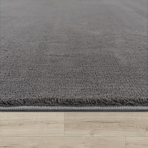 Paco Home Moderner Kuscheliger Wohnzimmer Teppich Kurzflor waschbar flauschig Weich Einfarbig Felloptik zeitlos stilvoll rutschfest pflegeleicht, Grösse:140x200 cm, Farbe:Anthrazit