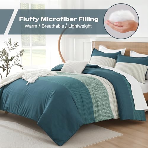 Litanika Comforter Set Twin/Twin XL Dark Teal - 2 Pieces Lightweight Colorblock Stripe Fluffy Bedding Comforter Sets, All Season Bed Set