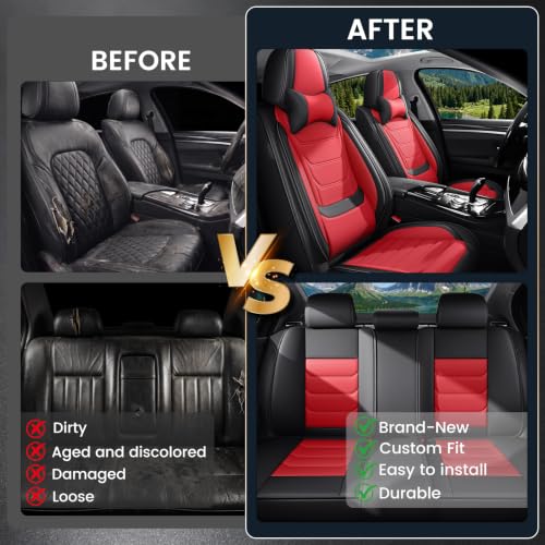 Image of Car Seat Covers Custom Fit Kia Telluride 2020-2026, Waterproof Nappa Leather Car Seat Protector, Breathable Car Seat Cushion, Seat Covers for Car(5 Seats Luxury /Black&Red)