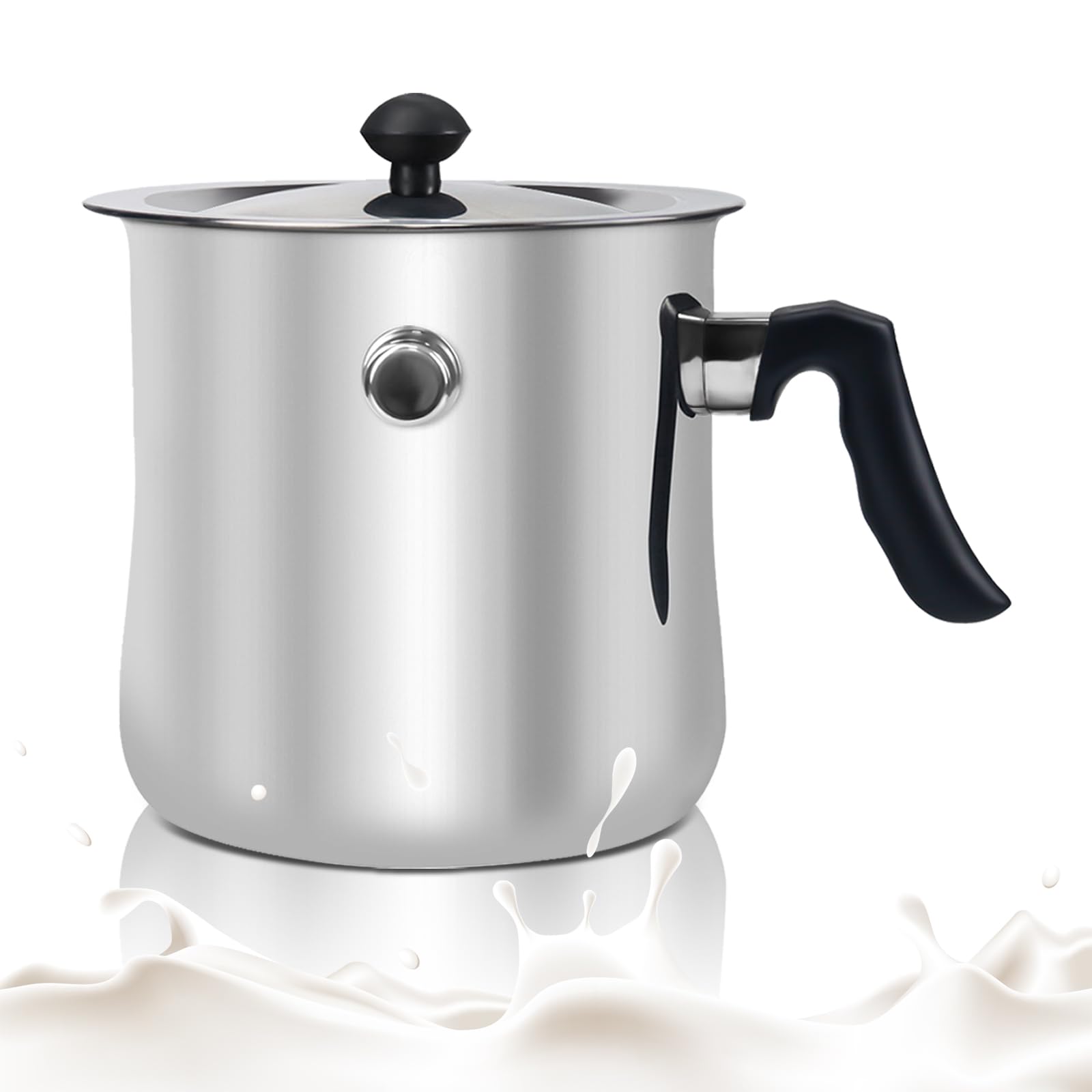 Doppelwandiger Milchtopf Induktion 1,5L, Edelstahl Wasserbad Topf mit Deckel und Pfeifton, Simmertopf für Milch, Soßen, Gas- & Induktionsherde