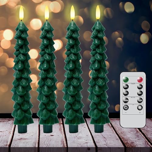 Bougies de sapin de Noël en cire véritable veilleuse LED mèche vacillante 3D à piles