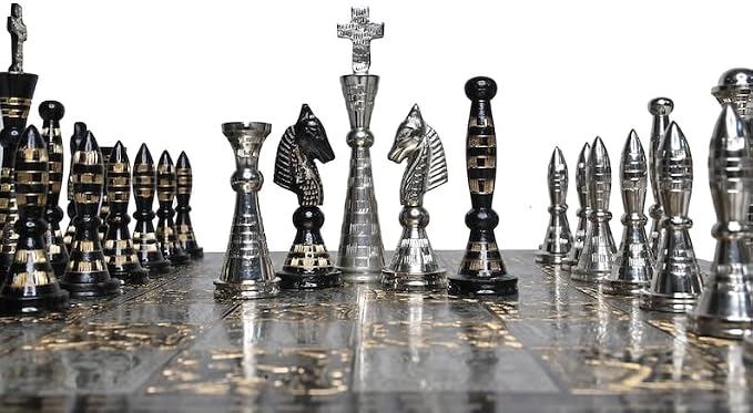 The Exquisite Carved Brass Metal Chess Set | Solid Metal Combo Chess Pieces & Metal Brass Board Luxury Chess Set | Chess Set for Coffee Table