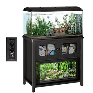 Mueble Acuario, 50 Gal/190 L Mesa Acuario con Enchufe de Carga, Soporte para Acuario Terrario, Capacidad 200 kg, 92x52x80.5 cm (Sin Acuario, sólo Mueble bajo)