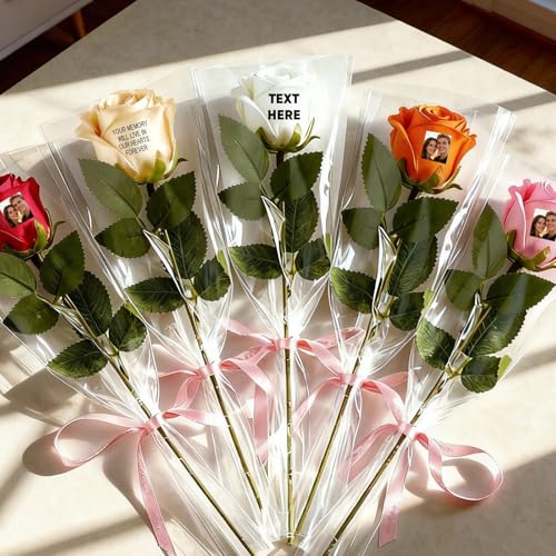 Soview Rosa Eterna Personalizada con Foto Rosas Eternas con Dedicatoria Personalizada Rosa Artificial con Tallo para Mujer Mama Novia Regalo para Cumpleaños Navidad San Valentín
