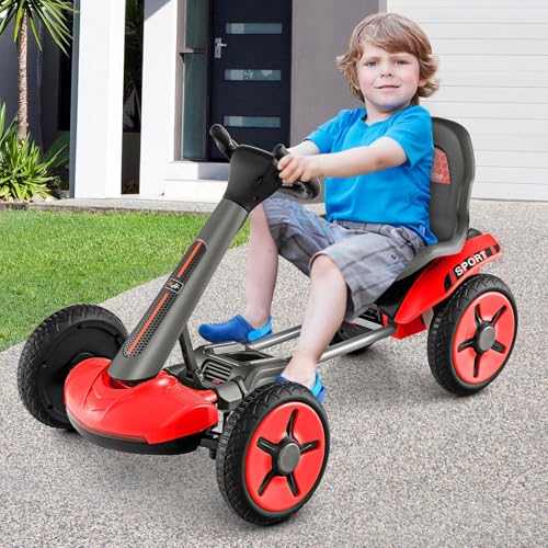 COSTWAY 12V Kinder Elektro Gokart mit LED Lichter, Go Kart mit 2-Fach verstellbarem Lenkrad & Sitz, Tretauto mit Getränkehalter, EIN-Knopf-Start, für Kinder ab 2 Jahre alt (Rot) – Bild 3