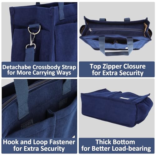 UERRUAM Tote Bag for Women with Pockets,Large Corduroy Crossbody Purse for Laptop,Work,College,Everyday,Travel3