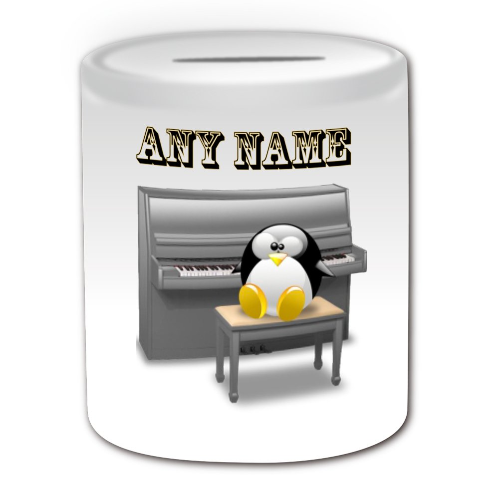 Personalisiertes Piano Spardose – Mit Pinguin Design, Weiß, Mit Gravur Für Namen/Nachricht