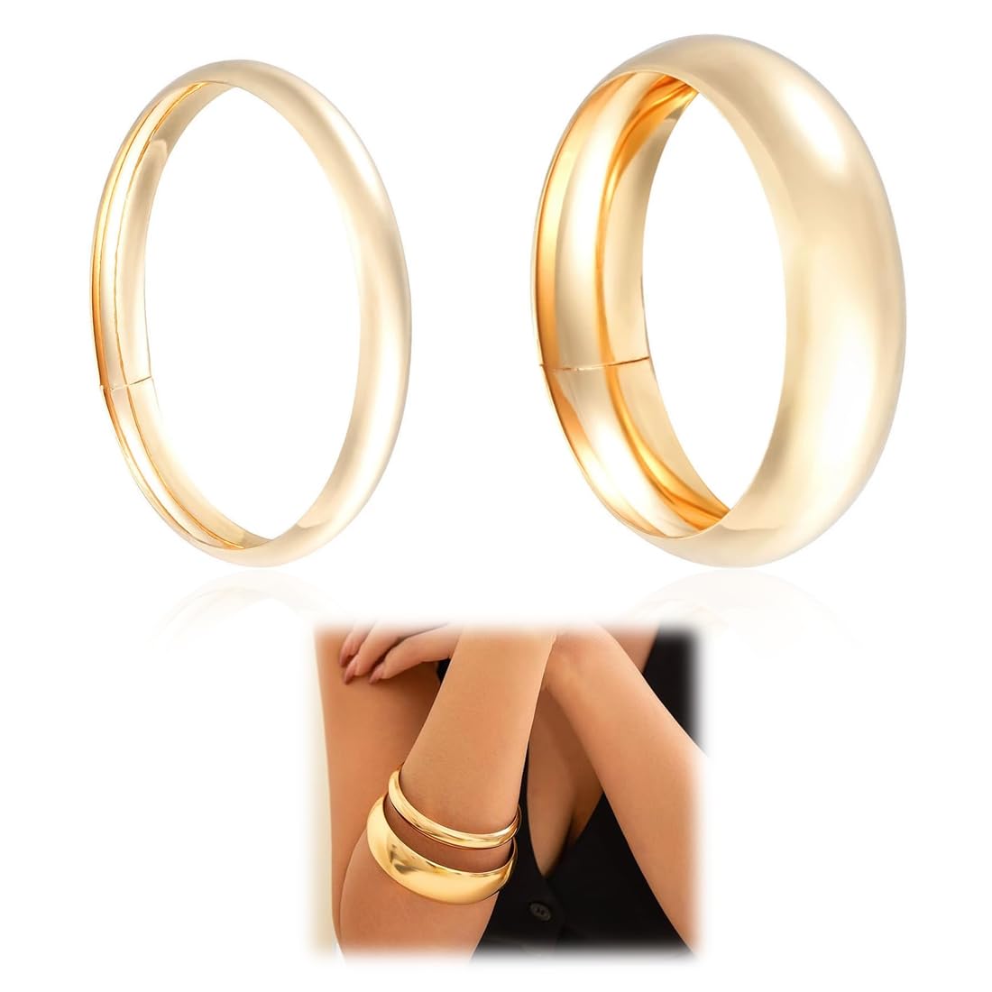 OUDQFCJ 2 piezas pulseras gruesas de declaración,brazalete dorado,pulseras doradas mujer,pulseras de muñeca anchas de moda,para mujer,para regalo (dorado,L)