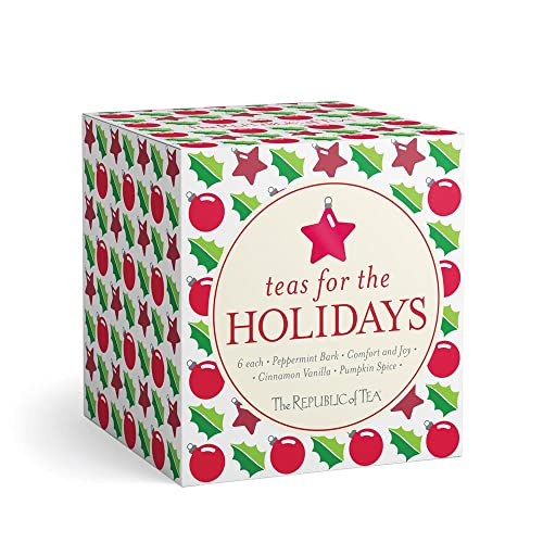 The Republic of Tea – Holiday Teas Assortment, 24 Individually-Wrapped Tea Bag Samples | Peppermint, Cinnamon, Vanilla, Pumpkin Spice
