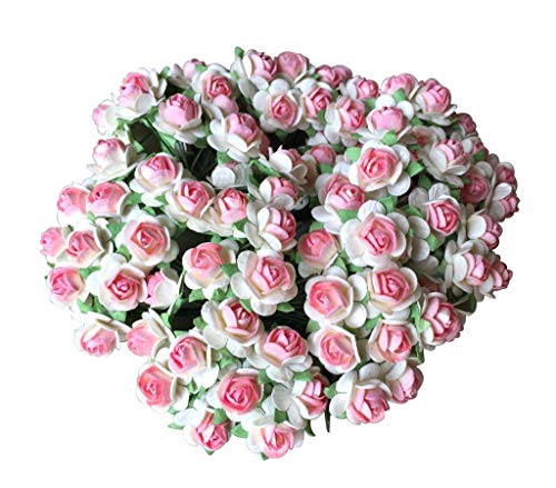 100 Pcs Mini Roses White Color 15 Mm Mini Paper Flowers Mulberry Paper Flowers Scrapbooking Embellishment Wedding Card Supplies Mini Paper Roses White (Pink Blush) #TOP5