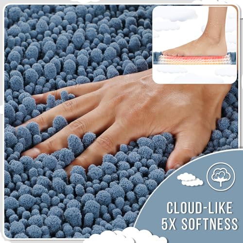 Yimobra Bathroom Runner Rug 70x24 Inch - Extra Long Non Slip Chenille Bath Mat, Soft & Absorbent, Machine Washable Shaggy Hallway Carpet for Vanity Tub Shower, Denim Blue Home Decor Accessories