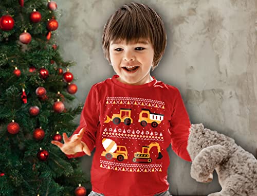 Tstars Construction Trucks Boys Ugly Christmas Sweater Style Holiday Xmas Youth Kids Long Sleeve T-Shirt3