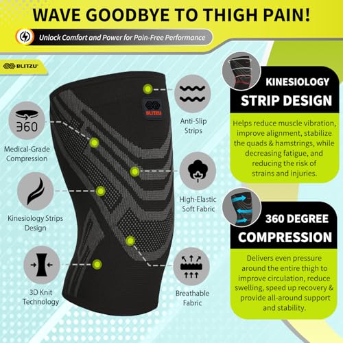 hamstring compression sleeve 1 pair upper leg sleeves thigh quad amp groin support for men and women anti-slip thigh brace amp wrap for running workout sports recovery black m