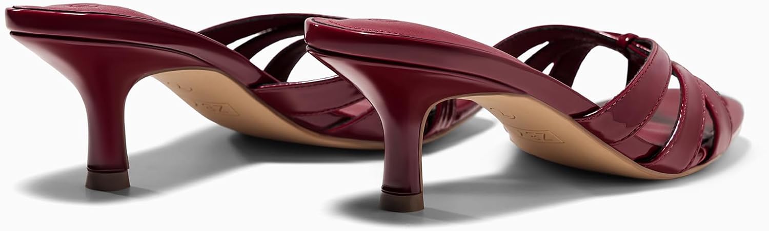 Coutgo Womens Strappy Kitten Heels Sandals Square Open Toe Flip Flops Slip On Slides Summer Dress Shoes - Image 5