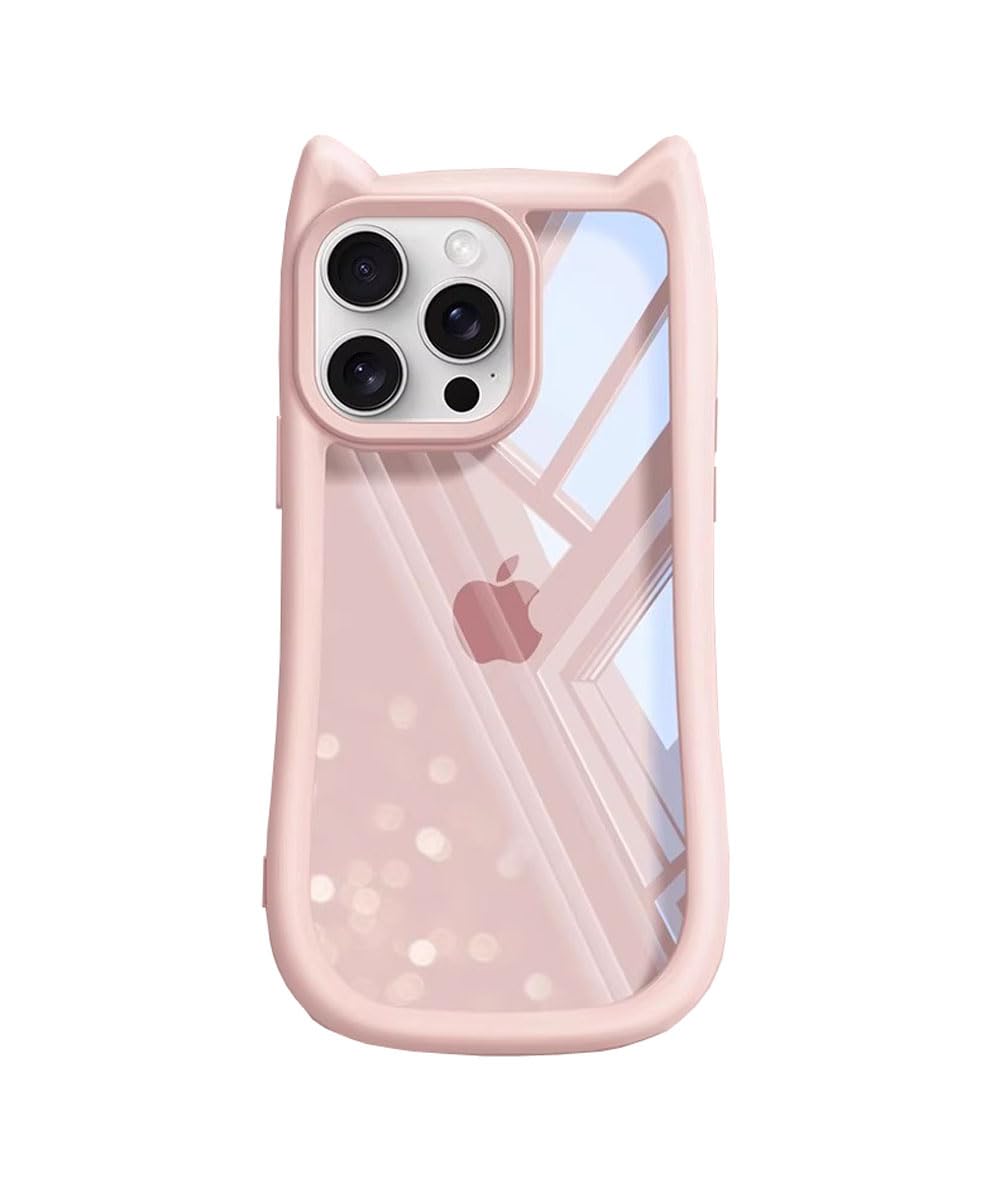 Sunswim Compatible with iPhone 13 & iPhone 14 Case Cute Kawaii 3D Cat Ears Girls Women Clear Flexible Soft TPU Transparent Shockproof Protective Phone