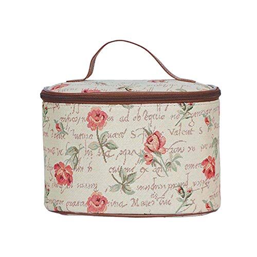 Signare Tapestry Toiletry Bag Makeup Vanity Bag for Women with Floral Designs (Rink Rose; TOIL-RSPK)