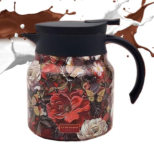 wqibq Jarra Térmica Para Bebidas Calientes,Jarra Para Líquidos Calientes - Cafetera con dispensador de bebidas con estampado de flores vintage - Dispensador de bebidas de 33,8 onzas con infusor de té