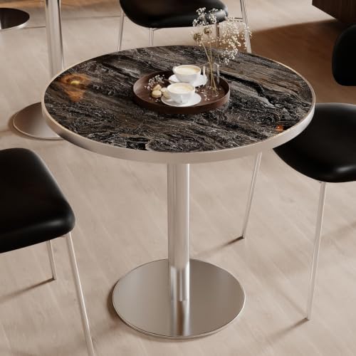 Image of 31.5 inchTulip Table, Sintered Stone Small Round Dining Tables&Metal Edge&Base | Small Modern Circle Dining Table for 2-4 Person ,Bistro Tables for Dining Room /Restaurants /Small Spaces /Starlight Gray