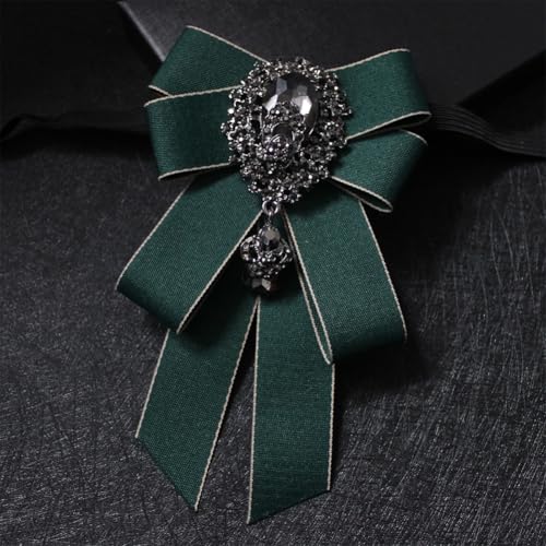 Image of Rhinestone Retro British Style Pre-tied Adjustable Fabric Ribbon Bow Tie for Women Men Uniform Necktie Bownot