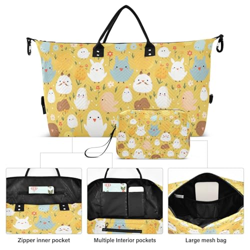 Cute Baby Chicken Travel Duffle Bag,Large Weekender Travel Bag for Women Men Waterproof Luggage Bag with Trolley Sleeve,Airplane Travel Essentials for Flying2