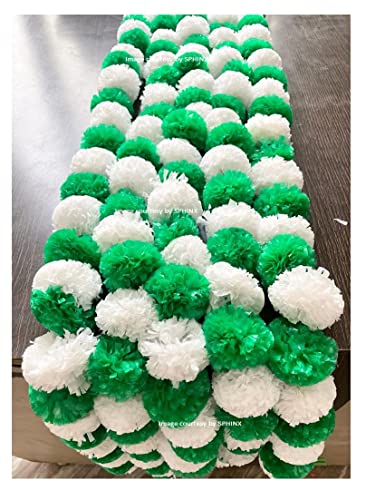 Image of SPHINX Artificial Marigold Fluffy Flowers Garlands for Decoration - Pack of 5 (White and Green)