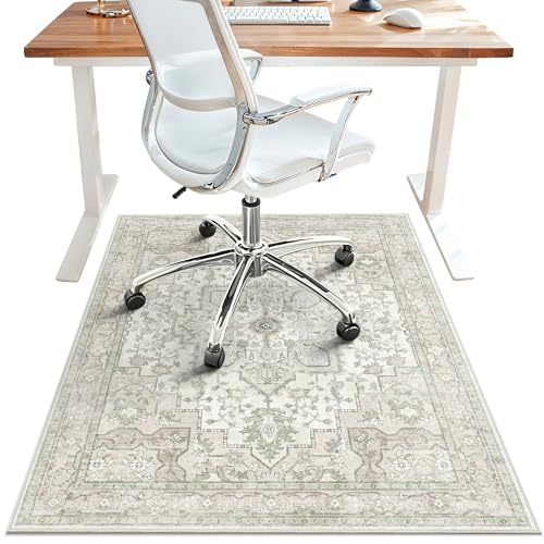 48"x60" Office Chair Mat for Hardwood Tile Floor, Under Desk Carpet Protector for Rolling Computer Chair Mat, Machine Washable Area Rug, Anti-Slip 1/5" Thick Low Pile Thin Vinyl Floor Mat, Mint