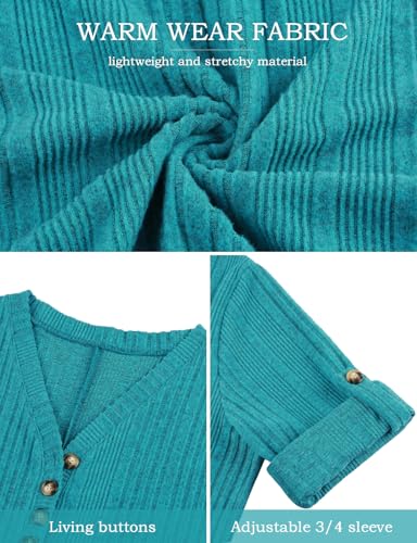Image of Koscacy Women Plus Size V Neck 3 /4 Roll Sleeve Sweater Casual Knit Tops Solid Color Blouses