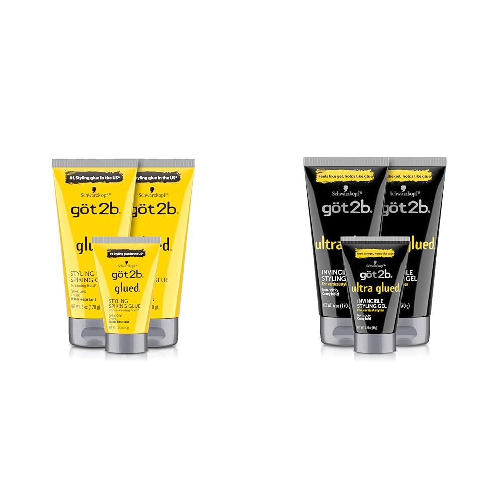 Spiking and Invincible Hair Gels - 2 Packs with 6oz Tubes + 2 Travel Size 1.25oz Tubes