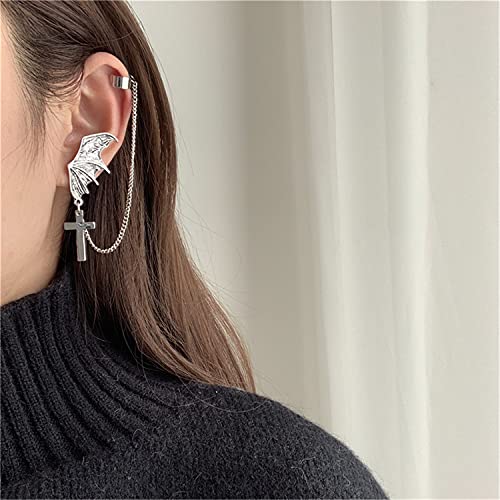 Andpai Retro Vintage Punk Earring Dragon Snake Bat Crow Wing Ear Climber Earrings Antique Silver Chain Cross Gothic Ear Cuff Clip Wrap For Women Men Unisex (Vintage Silver) #TOP5